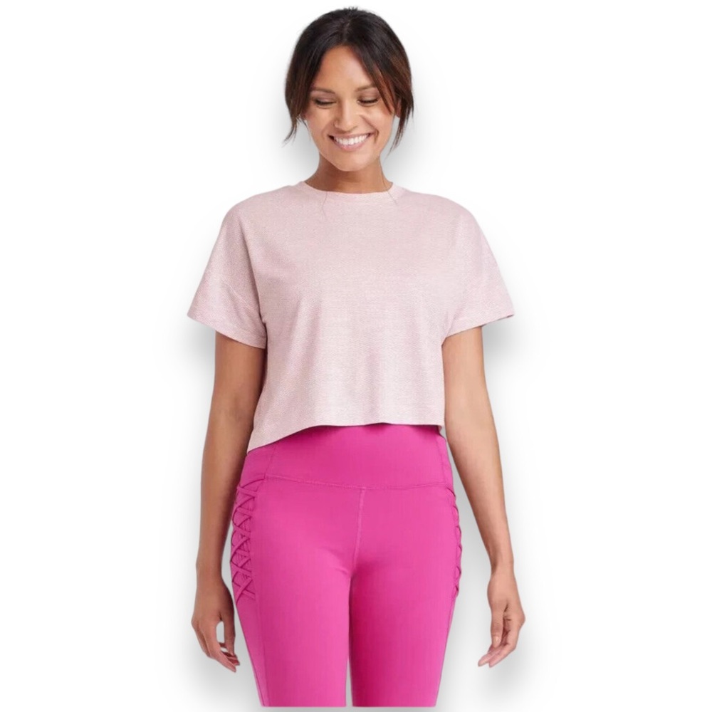 All In Motion Women’s Back Slit Crop Tee Top Athleisure Active Heather Pink XXL